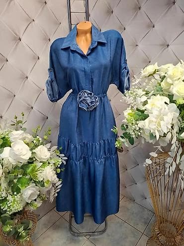 Sakoi: Midi košulja-haljina od tankog teksasa (denim look), u klasičnoj — 1