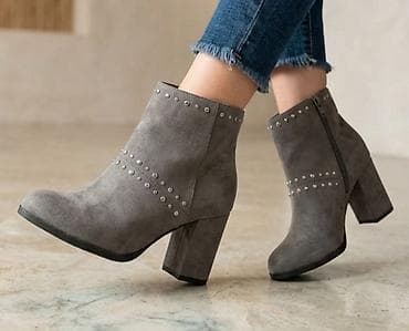 yeezy boje: Ženske gležnjače na petu – siva boja - Materijal: meki velur (brušena — 1