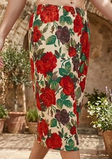 suknja sa karnerima: Ženska suknja s cvetnim printom ruža - Kroj: uska pencil silueta — 1