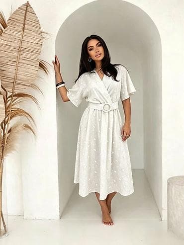 Haljine: ✅Ženska midi haljina sa pojasom i V‑izrezom
✅2300 din — 3