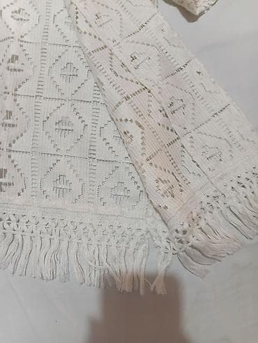 asimetrične tunike: Bela heklana košulja/kimono sa resama - Materijal: mrežasta heklana — 3