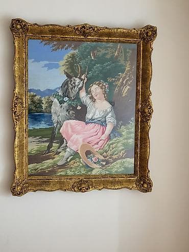 kutija za snalice: Ručno rađen goblen u dekorativnom zlatnom ramu - Motiv: pastoralna — 1