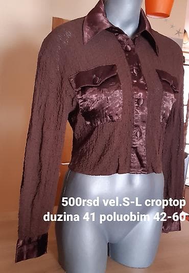 Braon ženska košulja/croptop sa satenskim detaljima - Materijal na lalafo.rs Braon ženska košulja/croptop sa satenskim detaljima - Materijal