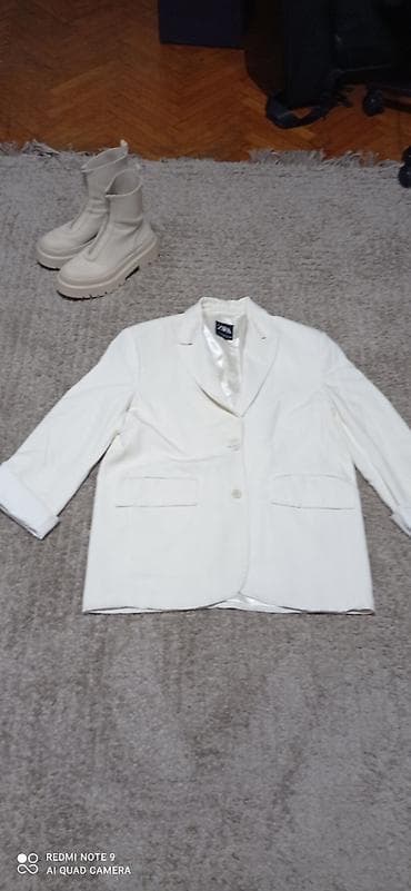 Women's Clothing: ZARA sako – ženski, krem/bela boja. Klasičan kroj sa reverom i ravnim — 2