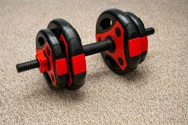 Sweatpants: Podesive jednoručne bučice – crno‑crvene - Set sa šipkom i više ploča — 2