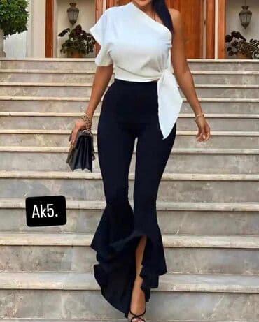 crne letnje pantalone: Visok struk, Zvoncare — 2