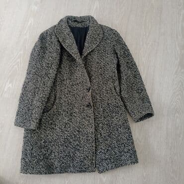 Women's Clothing: Žensko kaput od tkanog bukle/žakard materijala u sivocrnoj melange — 1