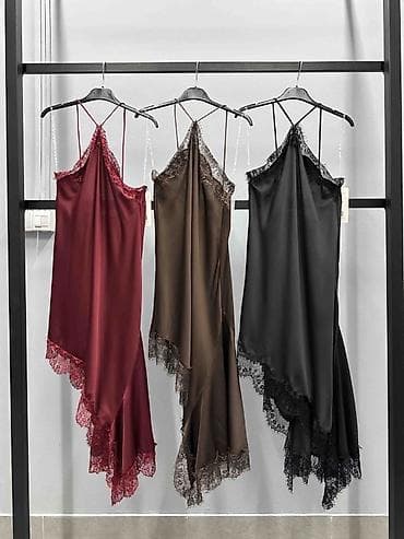 kofer beograd: 🔥Svileno-satenska haljina sa čipkom i asimetričnim porubom po top ceni — 3