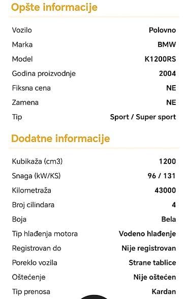 weltmeister gigantilli v: BMW K1200RS sport‑touring motocikl - Model: K1200RS (oznake na — 9