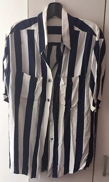 pantalone s: Košulja s vertikalnim prugama, kratki rukav - Stil: klasične — 1