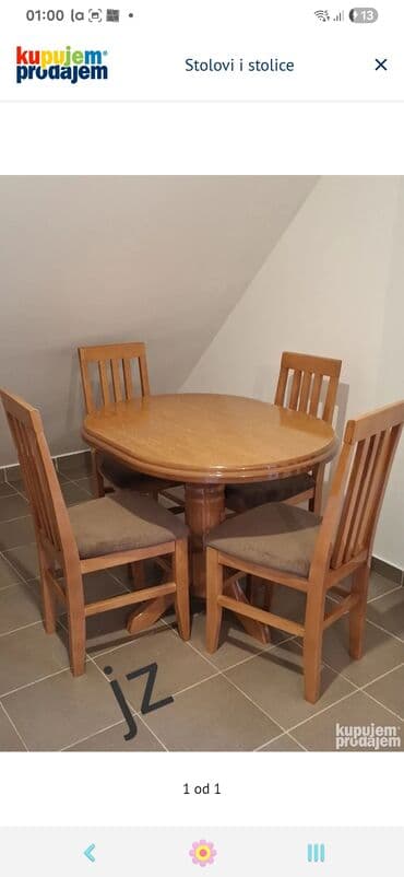 Sets of table and chairs: Baluster krug Dimwnzije: 100+30 Boja hrast D363 Stolice tarabice — 1