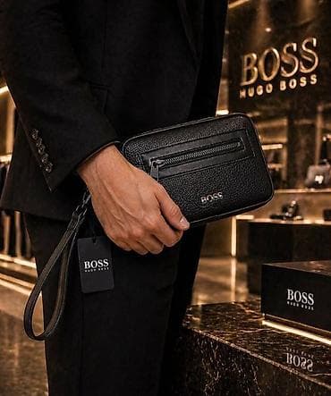 heklane torbe rucni rad: Muška ručna torbica (clutch) – crna, elegantna, od teksturirane — 2