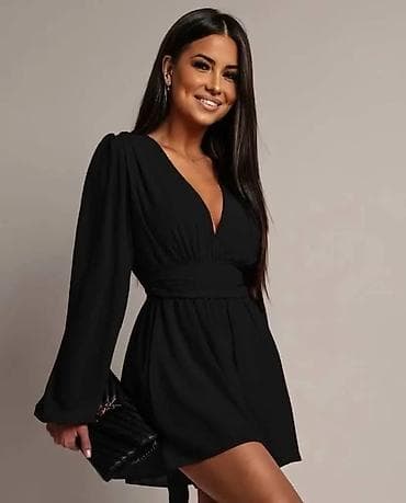 patike 40: Ženska mini haljina sa dubokim V izrezom i dugim lepršavim rukavima — 2