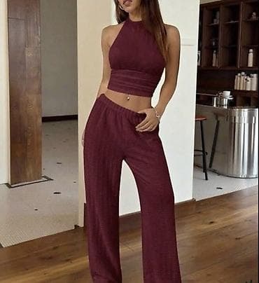 nakit za struk: Ženski komplet – top bez rukava + široke pantalone. - Top: pripijena — 7