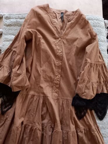 bela boho haljina: One size, color - Brown, Oversize, Long sleeves — 3
