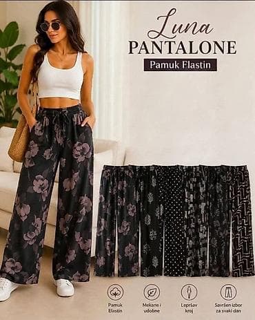 pull and bear pantalone zenske: Luna / Velvet pantalone – ženske ležerne široke pantalone 3kom po — 1
