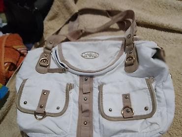 torbe lacoste: Ženska torba – platno/tekstil, bela sa bež detaljima - Materijal — 1