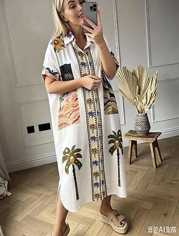 top model torbe: Letnja dugačka kaftan-haljina sa kragnicom i dugmićima – udobna — 2