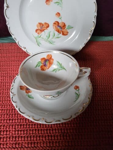 porcelanske solje za caj: Porcelanski nemacki set nemacki,rucna obrada,oslikavanje 70te. Set — 4