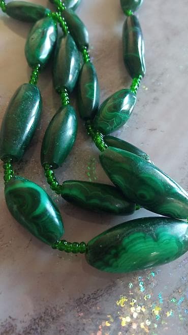 privezak slovo m: Pravi malahit vintage velika ogrlica perle do 3 cm — 1