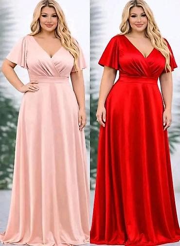 Elegantna duga haljina od satenskog sjaja – plus size kroj - Model