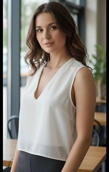 pull and bear pantalone: Ženska bluza bez rukava – bela - Model: ravna silueta, blago kraći — 1