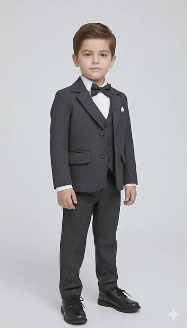 Kompleti: Dečiji svečani komplet – tamnosivi prugasti smoking - Klasičan model — 1
