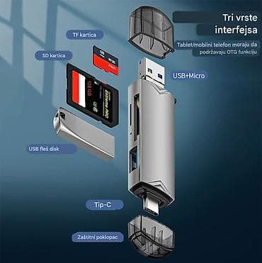 auto kamera 3 u 1: Nov 7 u 1 čitač kartica. Ima tri mogućnosti priključivanja USB, Mikro — 9