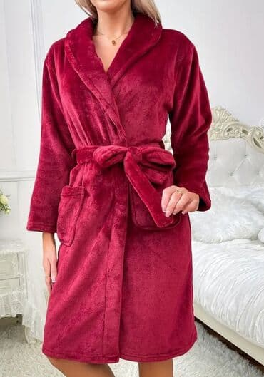 Women's Clothing: Ženski plišani bade-mantil – bordo,novo - Materijal: mekan — 1