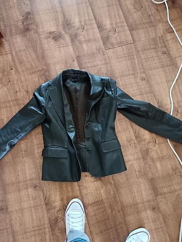 black squad prsluk: Kožni sako Jones –tamno zelena - Model: klasični sako od kože sa — 2