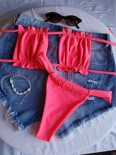 Kupaći kostimi: Ženski bikini kupaći kostim – neon roze - Dvodijelni set: top + — 2