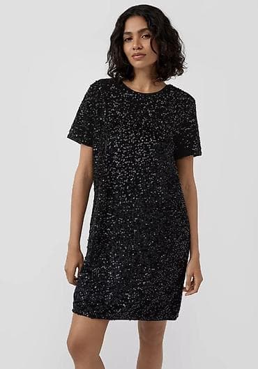 delovi za satove: Crna haljina sa šljokicama – T-kroj/shift silueta - Boja: crna — 4