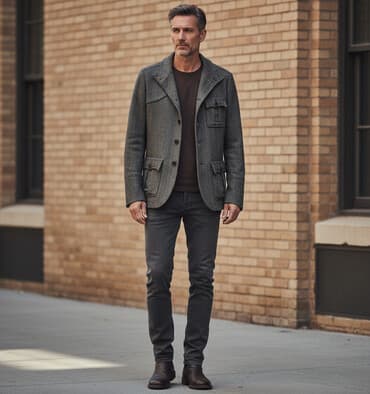 H&M muški kaputić/sako od tvida u riblja kost šari (siva/ugljen)