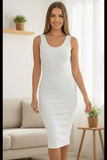 Ženska uska haljina bez rukava – bela - Kroj: bodycon, midi dužina na lalafo.rs Ženska uska haljina bez rukava – bela - Kroj: bodycon, midi dužina