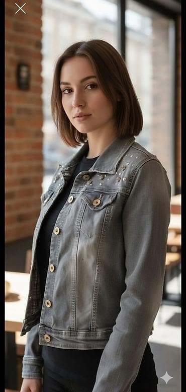 Ženska teksas jakna sa nitnama - Klasičan kroj do struka - — 1