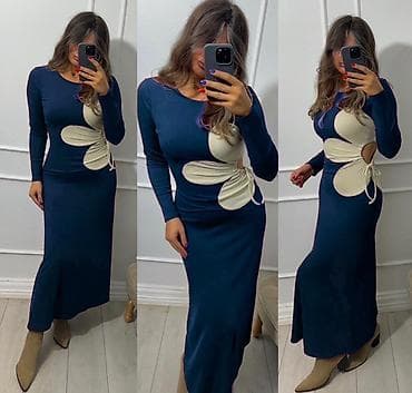 haljine boho stil: Ženska midi haljina s dugim rukavima i efektnim cvetnim aplikacijama — 7