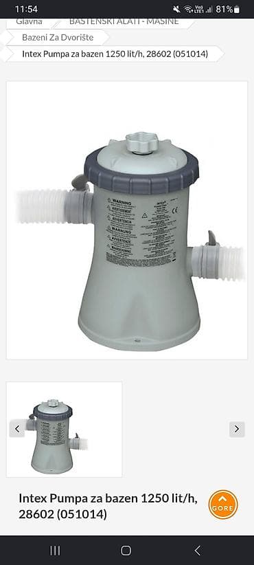 vodena pumpa za grejanje cena: Intex filter pumpa za bazen C330 (model 602) – kapacitet protoka 1.250 — 1