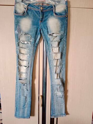 pocepane pantalone: Farmerke jeans svetlo plave iscepane pamuk sa elastinom plitak model — 4