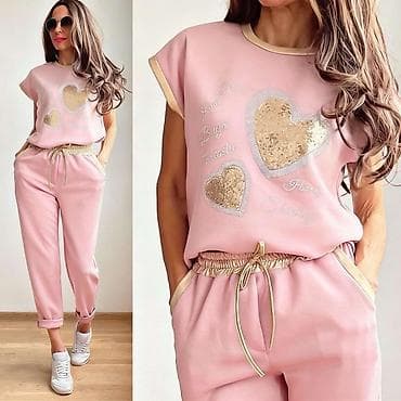 katrin kompleti: ✨Ženski dvodelni komplet – trenerka sa šljokicama u obliku srca ✅3300 — 4
