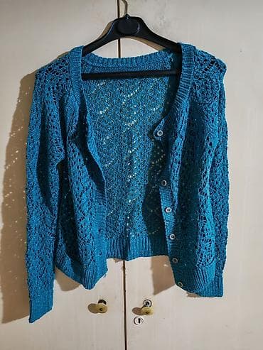 Pletena ženska kardigan jaknica – tirkizna - Otvoreni kardigan sa