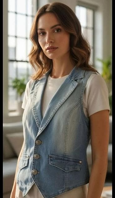 tedy kaput: Ženski teksas prsluk bez rukava - Materijal: svetlo plavi denim sa — 1