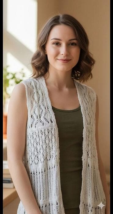 Pleten prsluk bez rukava – ručni rad - Materijal: mekano pleteno