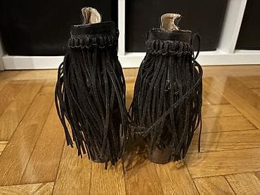 vapormax crne: Crne ženske poluotvorene gležnjače sa resama - Materijal: glatka — 2