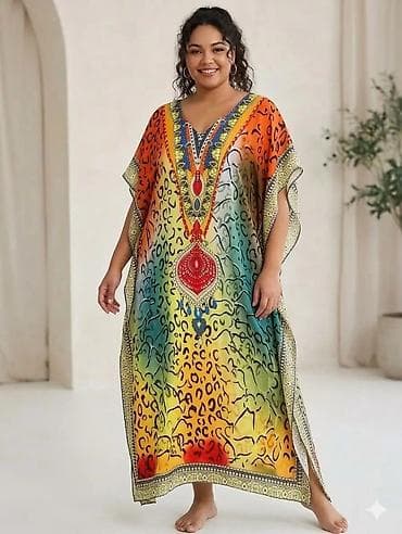 pertle za cipele: Duga kaftan haljina sa V-izrezom, u više živopisnih varijanti boja — 4