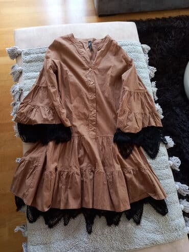 bela boho haljina: One size, color - Brown, Oversize, Long sleeves — 1