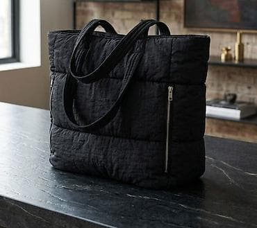 Velika crna tote torba od prošivenog materijala, moderna i