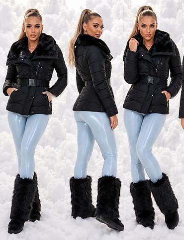 black ugg boots: Ženska zimska jakna – crna, sa krznastim okovratnikom i pojasom - — 4