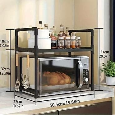 Furniture: Polica CRNA ili BELA sa aluminijumskim okvirom za mikrotalasnu. Polica — 1
