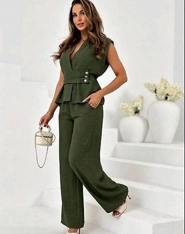 parka s: Ženski elegantni komplet – prsluk top + široke pantalone - Kroj: bez — 5