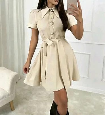 retro patike: Ženska kratka haljina sa kragnom i kratkim rukavima - Silueta: A-kroj — 3